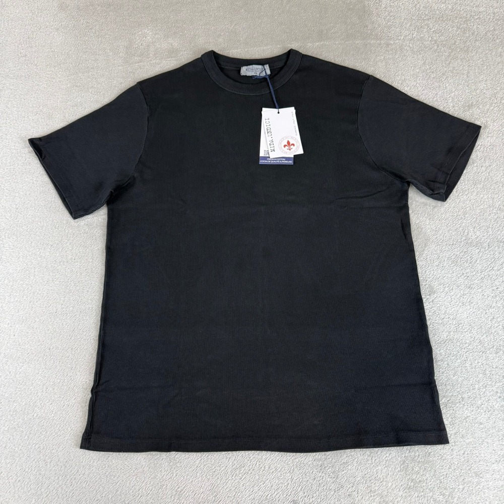 MIDA UNDICI Boxy Fit Ribbed Tee T-Shirt Mens Medium Black Cotton Italy New NWT